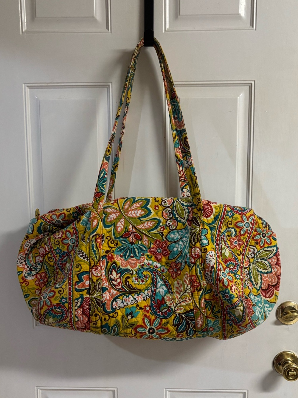 Large retired Vera Bradley Provencal yellow floral/paisley quilted duffle In EUC